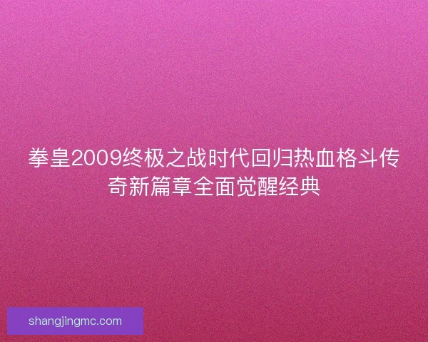 拳皇2009终极之战时代回归热血格斗传奇新篇章全面觉醒经典